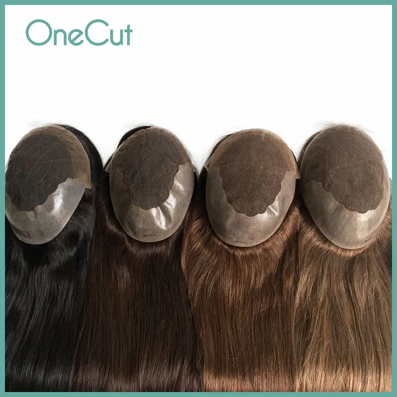 Long Q6 Toupee  Lace & PU Base Male Hair Prosthesis Breathable Human Hair Replacement System Unit Toupee Wig Prosthesis For Men