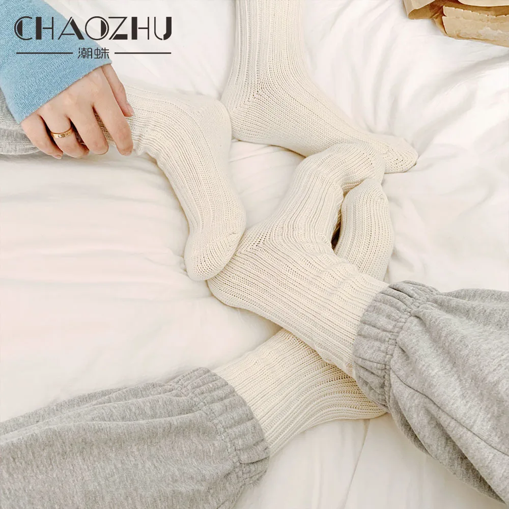 

CHAOZHU Heavy Industry Thicken Thick Line Rib Label Mark Men's Socks White Orange Neon Cool Fashion Quality High Make Sock HK