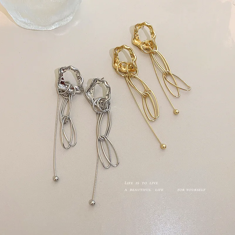 

925 Silver Pin Korean Design Irregular Tassel Earrings for Women Fashion Creative Long Earrings