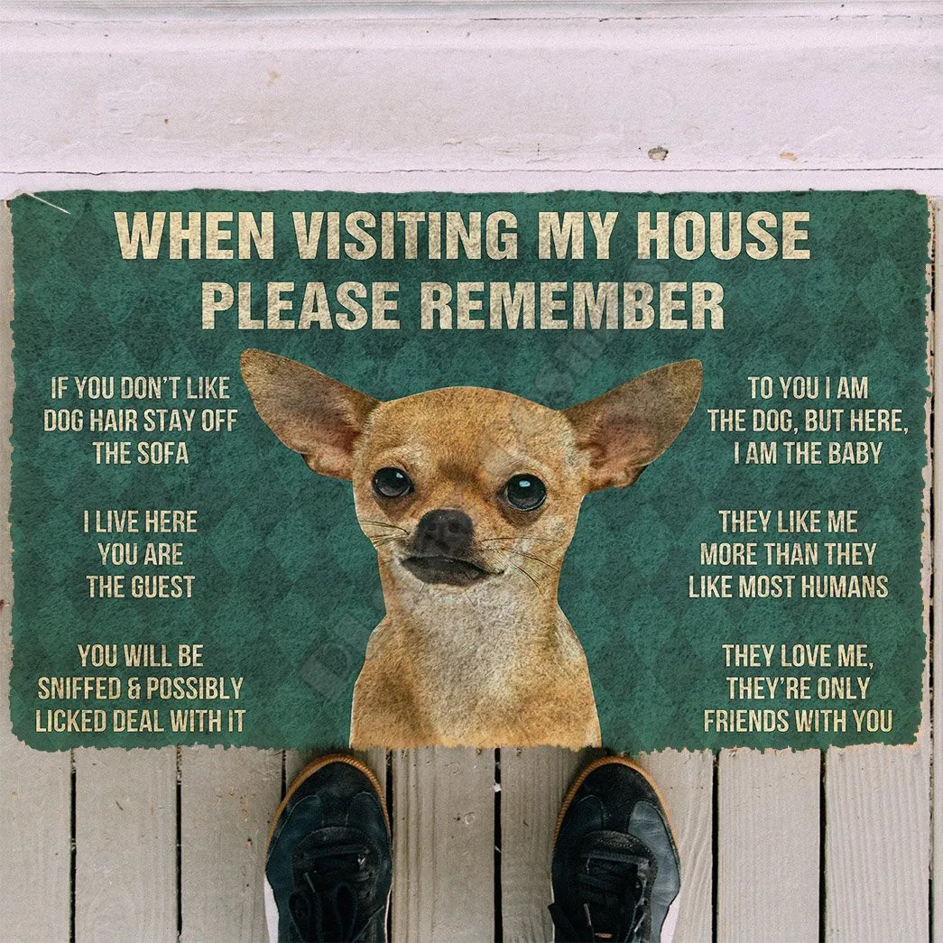 ثلاثية الأبعاد يرجى تذكر Chihuahua قواعد منزل الكلاب ممسحة مخصصة عدم الانزلاق أرضية باب الحصير ديكور الشرفة ممسحة