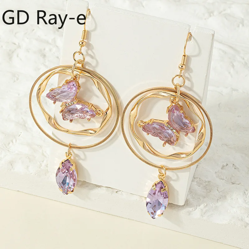 

Beautiful Double Butterfly Earrings for Women Summer Girls Multicolor Big Round Circle Gold Color Drop Earrings Jewelry Gifts