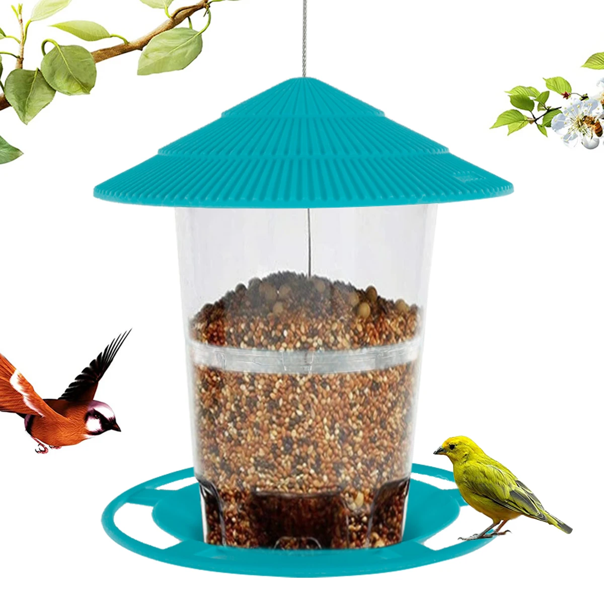 Outdoor Container With Hang Rope Feeding House Type Bird Feeder Garden Decor