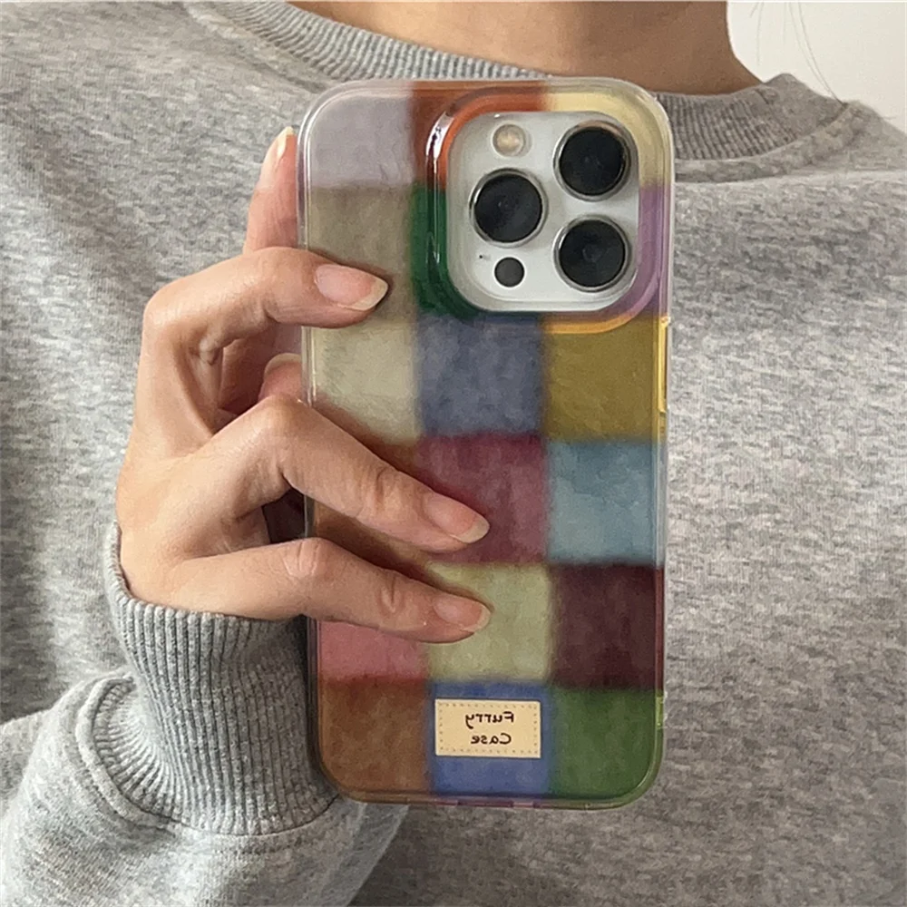 Фото Милый клетчатый чехол Dopamine Color Block Match для Oppo A3x A3 A60 A79 A78 A98 A58 A38 A57 A76 A71 A94 A16 A15 A93 A31 4G 5G Cover №1