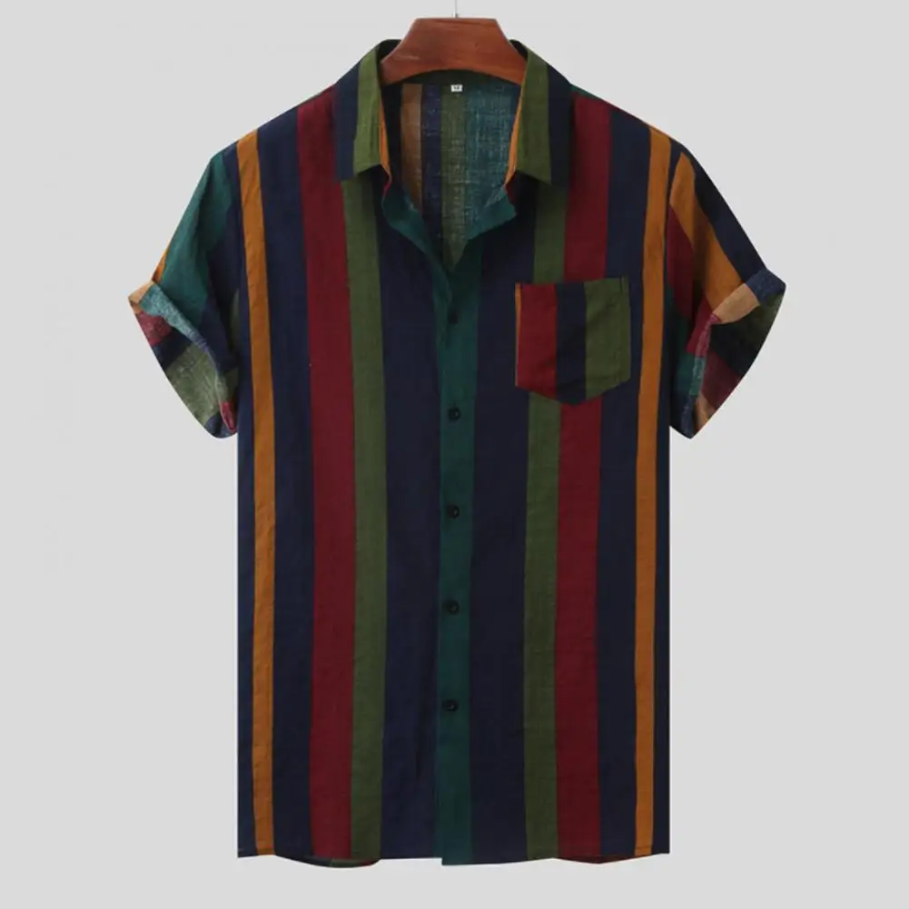 

Summer Shirt Top Casual Shirt Shirt Comfortable Casual Stripe Buttons Pocket Shirt