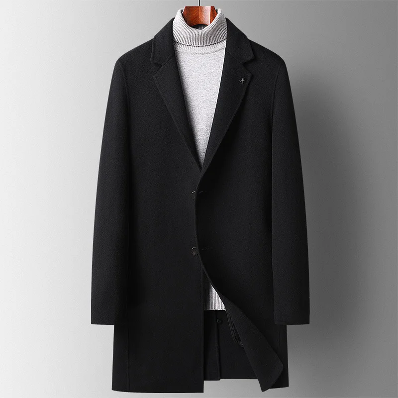 

Black Sheep Wool Mens Trench Coats Luxury Winter Jackets Long Suits Slim Fit Thicken Casual Vintage Mid-length Woolen Overcoat