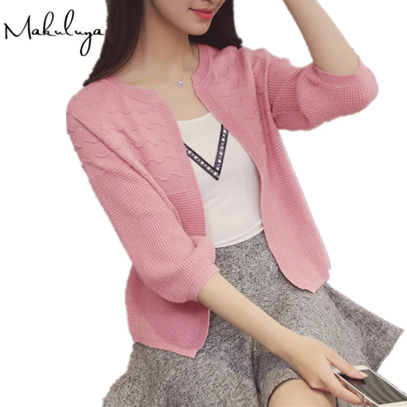 

Makuluya Autumn spring summer womens sweet solid color 3/4 sleeve short all-match loose sweater cardigan shawl coat female QW