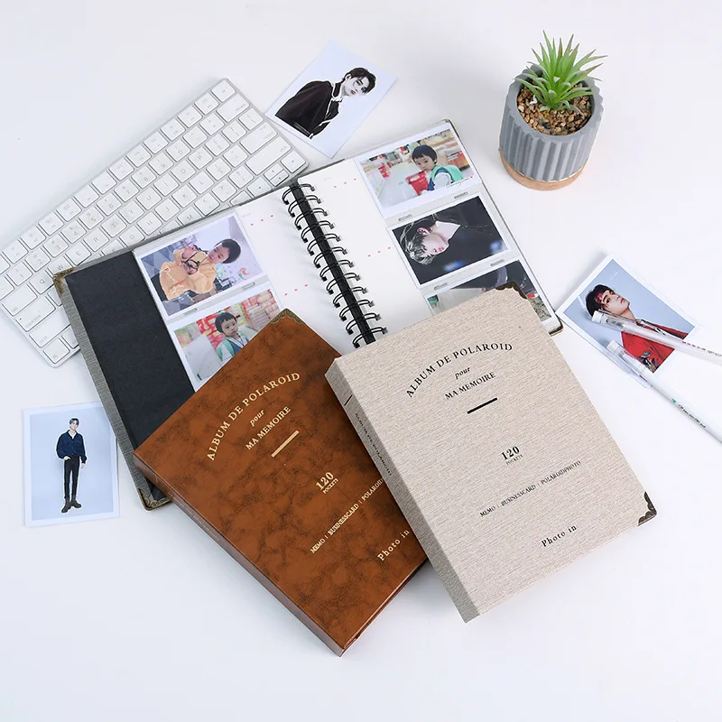 

3 inches 120 Pockets Leather Coil Interstitial Album Mini Polaroid Album Photo Card Train Ticket Card Collection Album Toploader