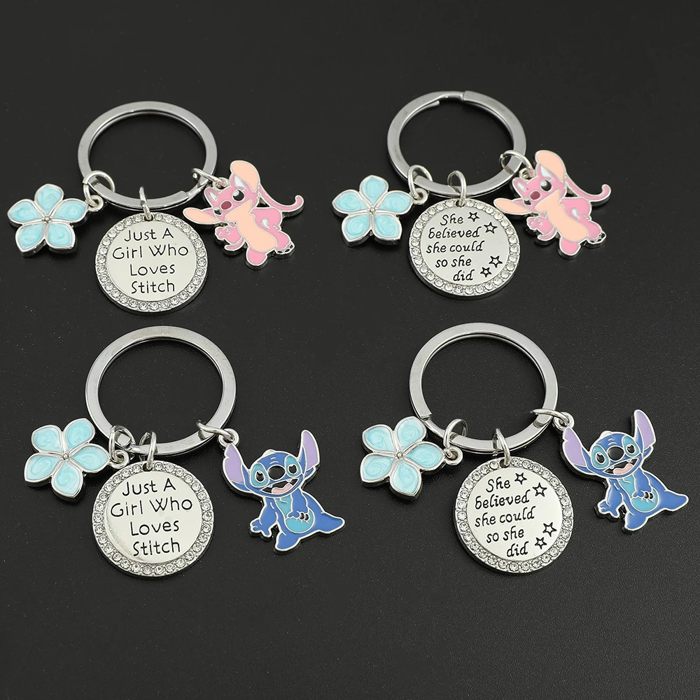 

Disney Anime Lilo & Stitch Metal Keychain Cute Cartoon Figure Stitch Enamel Keyrings for Car Key Backpack Pendant Accessories