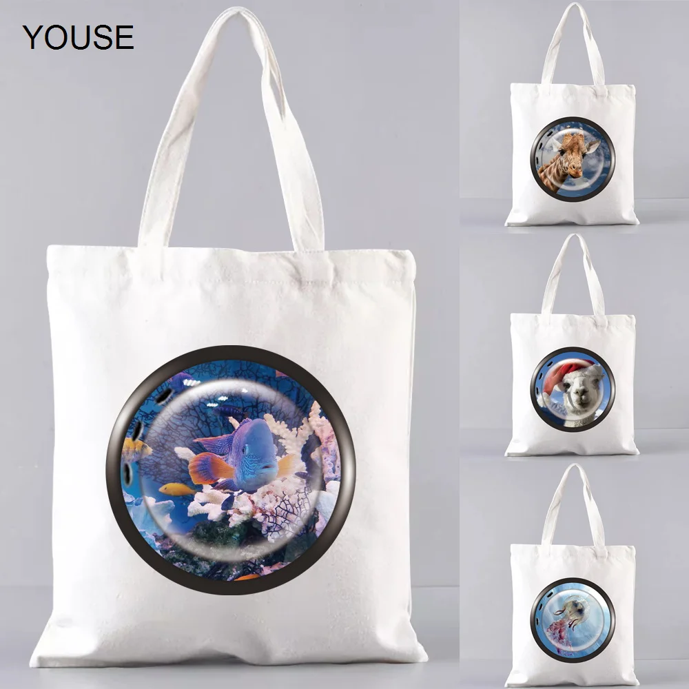 

2022 Eco-Friendly Folding Shopping Bag Reusable Portable Shoulder Handbag Animal Pattern Fashion Pocket Tote Students Books Bag