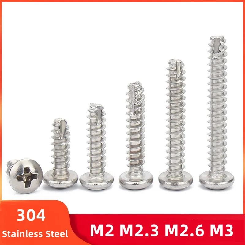 30/50pcs M2 M2.3 M2.6 M3 304 Stainless Steel Phillips Round Head Cut-tail Self-tapping Screws PT Drilling Bolt  Length 4mm-16mm