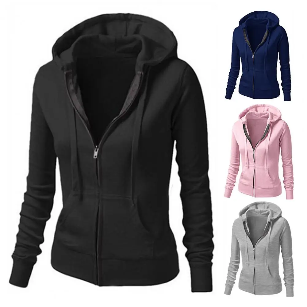 

Stylish Hoodie Coat Coldproof Women Coat Pockets Women Pure Color Hooded Jacket Coat Windproof