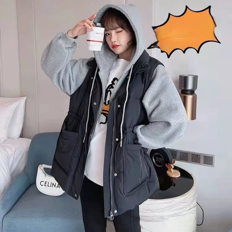 Winter Women's Cold Coat Parkas Jackets Coats Hooded Cotton Padded Jacket Splicing Winter Oversize Clothing Fashion
