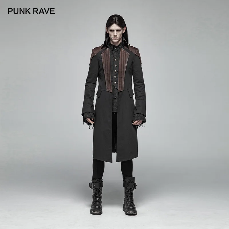 

PUNK RAVE Men Coat Steampunk Jacets Coats Mid-length Performance Elements Coat Gothic Personality Handsome Visual Kei Jackets