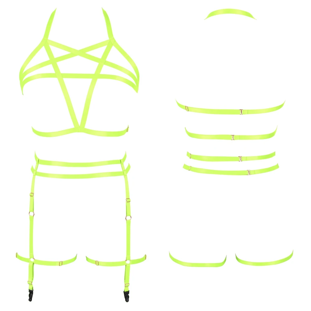 

Sexy Lingerie Elastic Punk Chain Harness Top Cage Chest Waist Pole Dance Rave Gothic Suspender Bondage Adjust Women Strappy Set