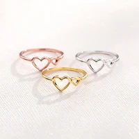 hollow double heart rings for women girls lover rose gold silver color stainless steel engagement wedding ring female jewelry