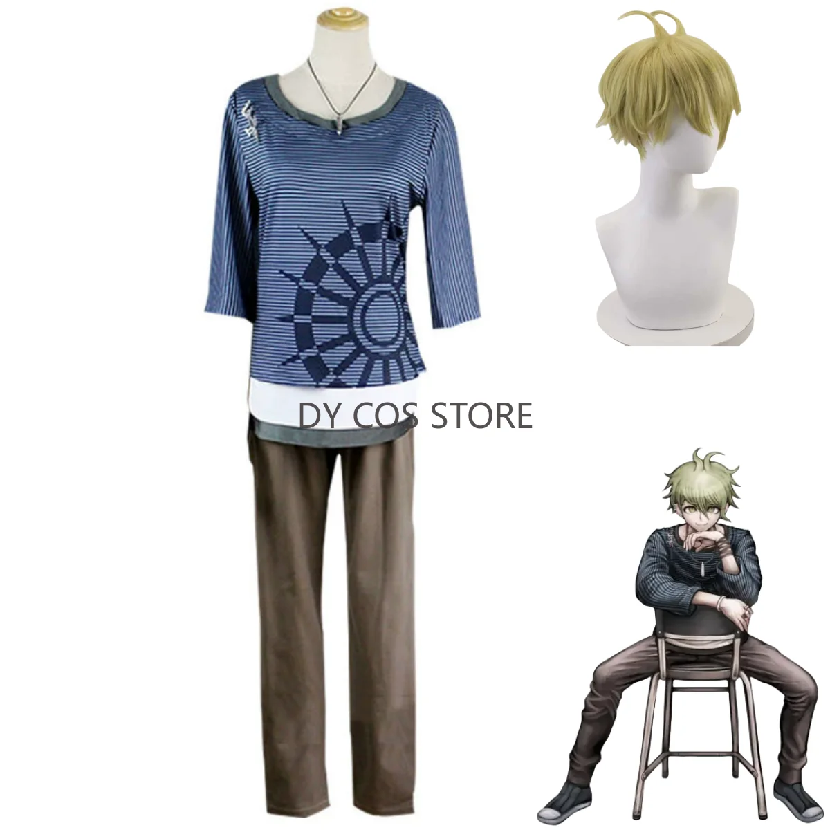 Фото Игра Rantaro Amami, карнавальный костюм, парик, повседневная футболка в полоску, топы, униформа для взрослых, мужчин и женщин, карнавальный костюм на Хэллоуин №1