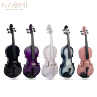 naomi 44 full size acoustic violin colored basswood fiddle black solidwood fitted violin with carrying case brazilwood bow
