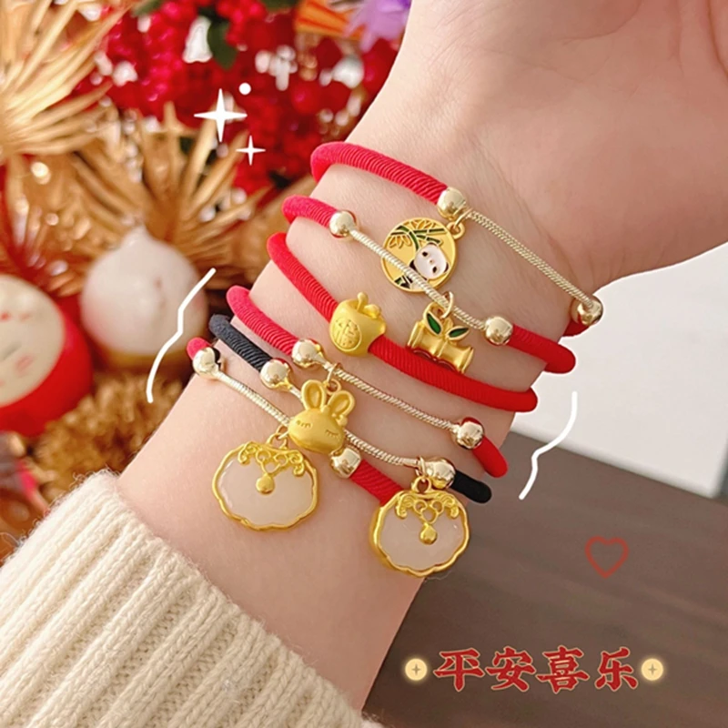 

Chinese Rabbit Year Mascot Hair Ring Lucky Red Hair Rope Rubber Band Hair Tie Lucky Bracelet for Women Girls Hair Accessories