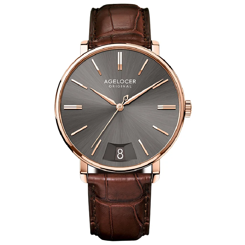

AGELOCER Sapphire Brown Men Watches Quartz 50 Meters Waterproof Watches Men Clock Male Luxury Coffee Leather Watch 40mm