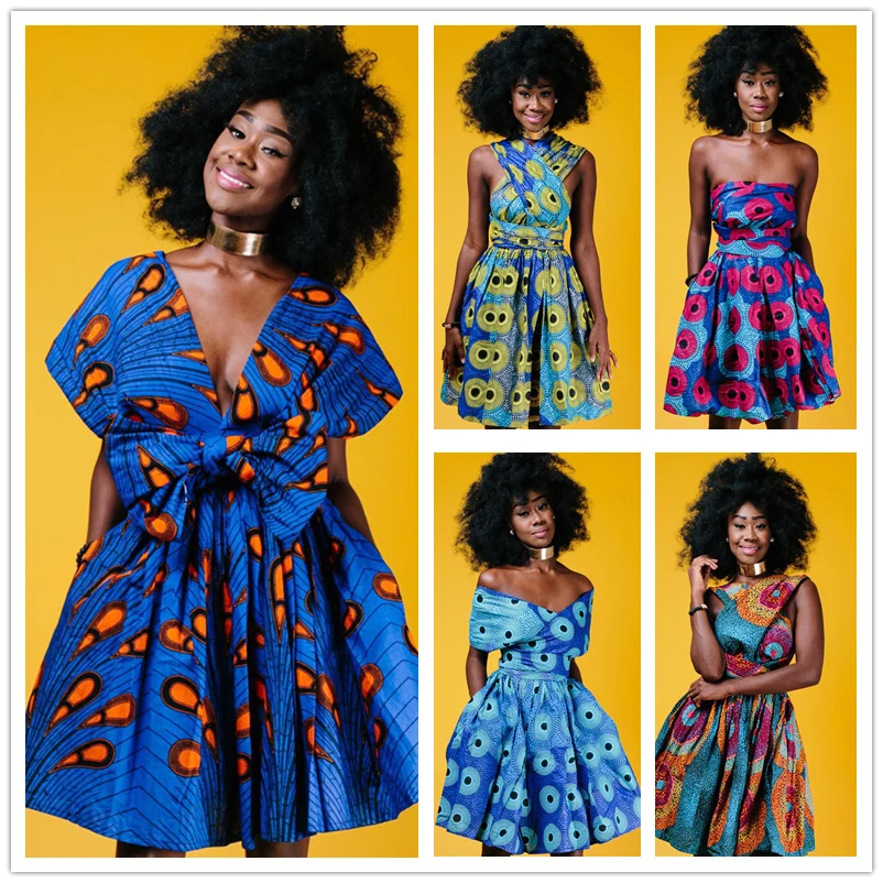 

Mandylandy Women's Printing DIY Straps Multiple Wear African Dress Ethnic Style Women's Sexy Casual Party Chic Split Long Dress
