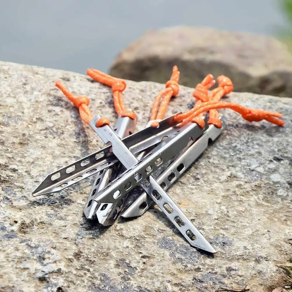 

4pcs Tent Peg Nails Alloy Stake With Rope Pin 16cm Ground V Nail Camping Ground Shape Stakes Accessor Outdoor Tent C4y7