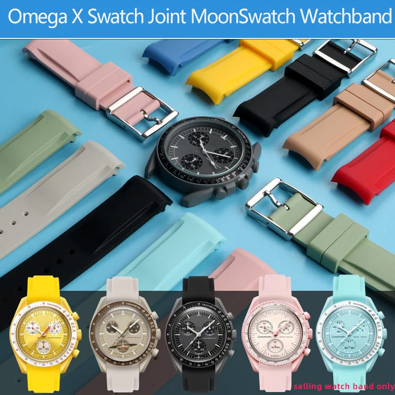 Curved End Rubber Watchband For Omega X Swatch Joint MoonSwatch Constellation Men Women Waterproof Sports Watch Strap Band 20mm