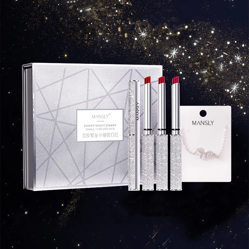 

Velvet Style Moist Tubule Lipstick Makeup Set Includes A Beautiful Necklace, Non-stick Cup Lip Make Up Gift Kit for Girls