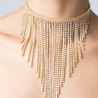 luxury full rhinestone long tassel choker necklace for women boho ethnic bling crystal tennis chain necklace statement jewelry