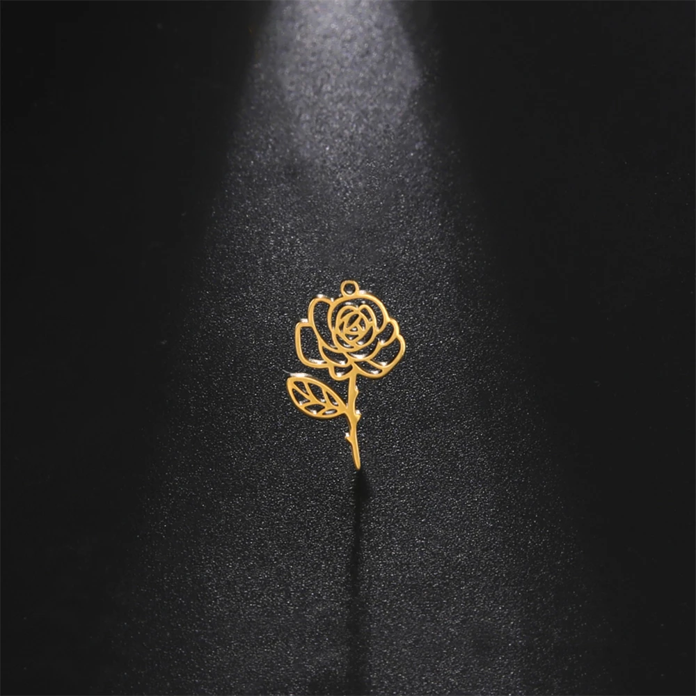 5pcs Stainless Steel Diy Bracelets Earrings Rose Charms For Jewelry Making Wholesale Flower Pendants Handmade Necklace Accessory