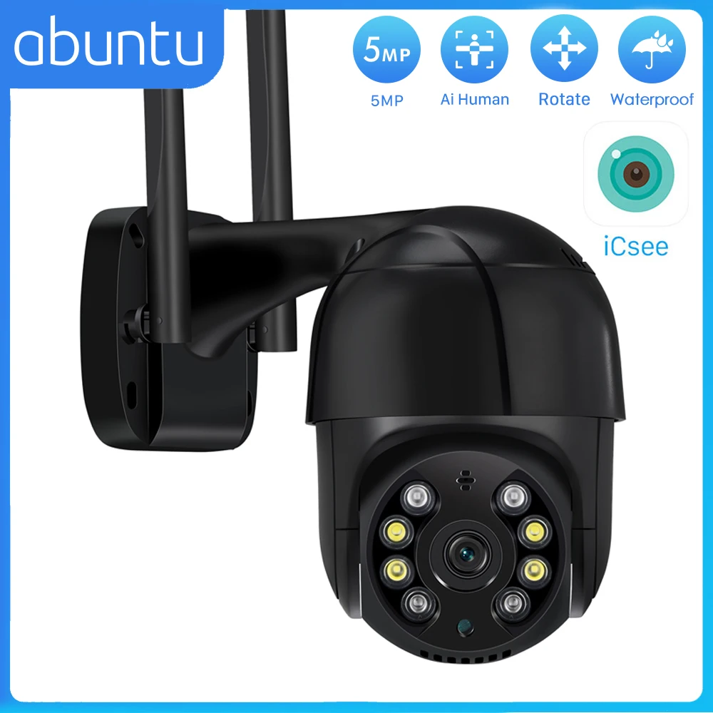 

ABUNTU 5MP Беспроводная PTZ IP-камера WIFI Открытый 5-кратный цифровой зум Скоростная купольная камера 2MP CCTV Камера видеонаблюдения для дома