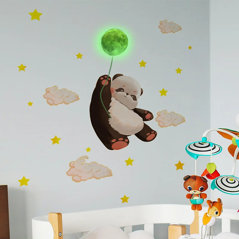

Светящиеся летающие панды с зеленсветильник Луна настенные стикеры Мультяшные флуоресцентные светящиеся настенные наклейки Мультяшные декоративные стикеры Искусство