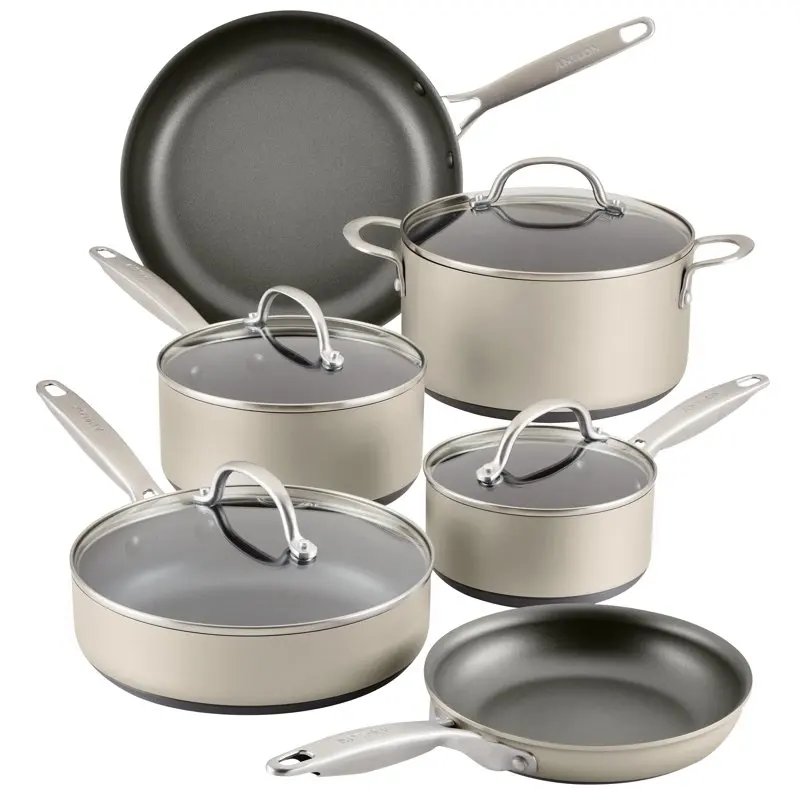 

Achieve Hard Anodized Nonstick Cookware Pots and Pans Set, 10-Piece, Silver