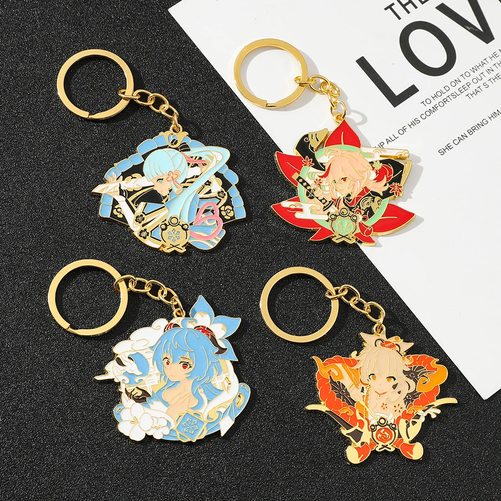 

Game Genshin Impact Figure Nameplate Keychain Kamisato Ayaka Ganyu Metal Keyrings for Car Key Backpack Pendant Accessories Toys