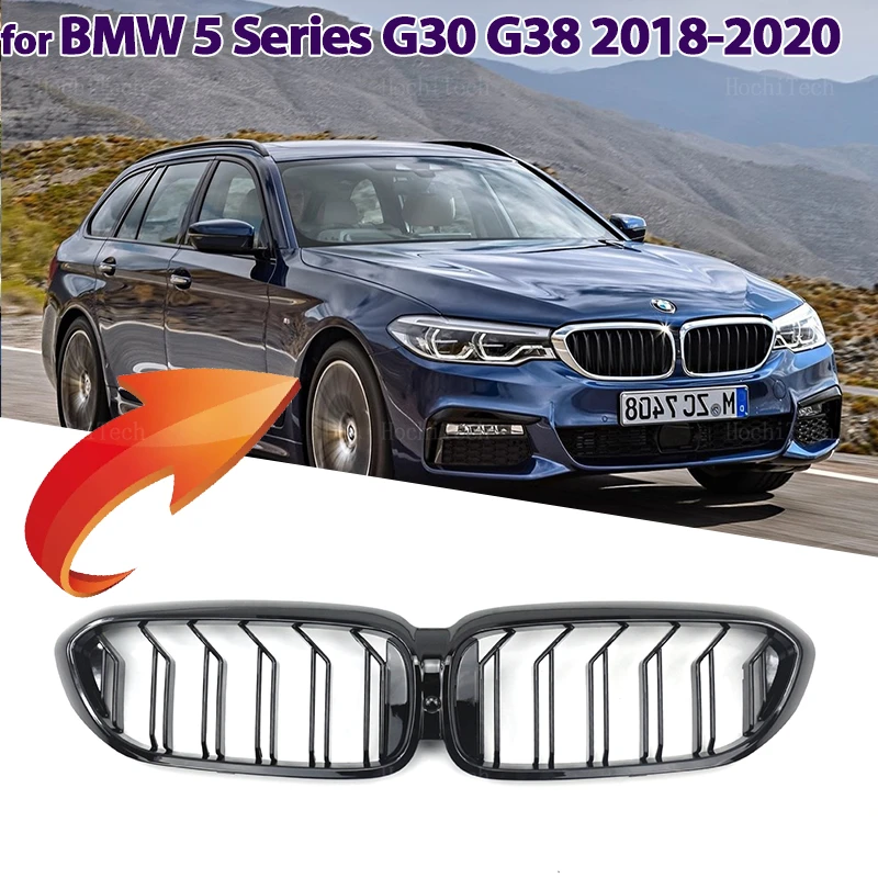 

Высококачественная передняя решетка радиатора BMW 5 серии G30 G38 Pre-LCI 2018 2019 2020, двойная решетка, черный глянцевый гоночный гриль