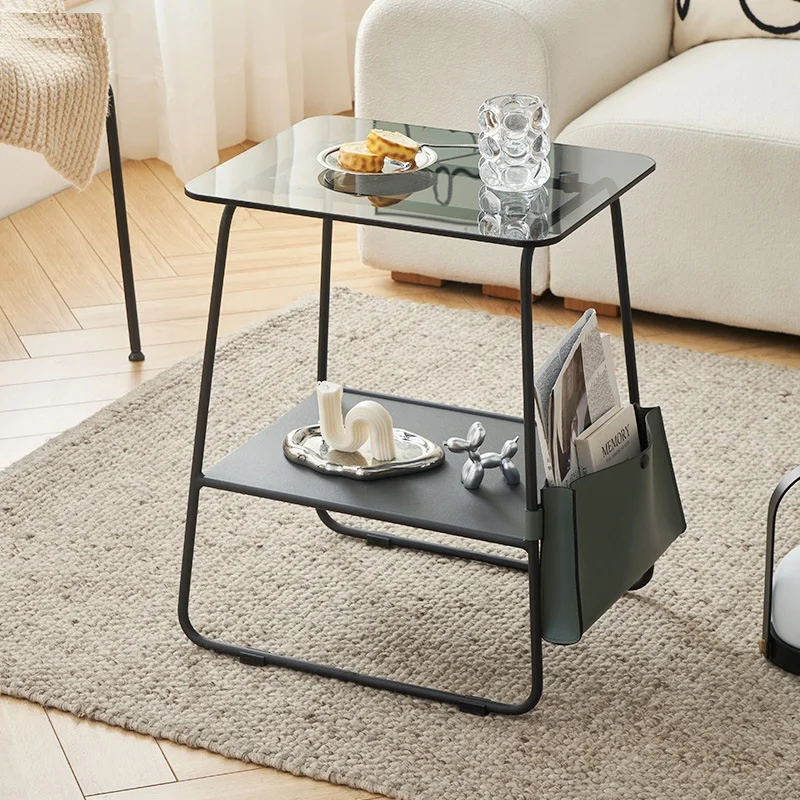 

Simple Nordic Sofa Side A Few Small Apartment Type Coffee Table Mini Square Bedside Table Shelf Metal Glass Corner End Tables