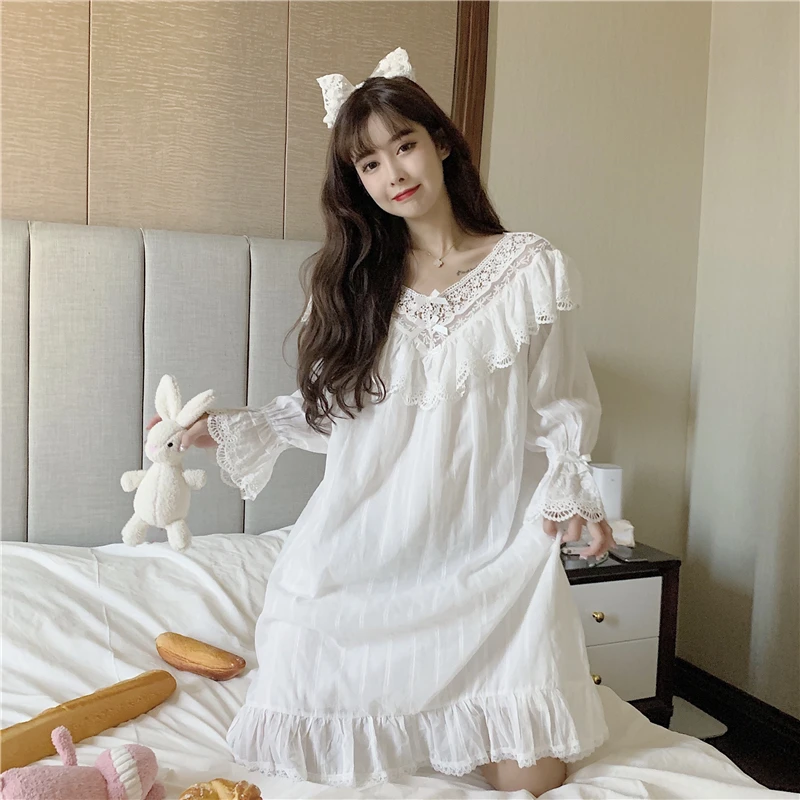 Lolita Princess White Pajamas Set Women Lace Ruffles Embroidery Two Piece Home Suit Sweet Striped Sleepwear Crochet Bow