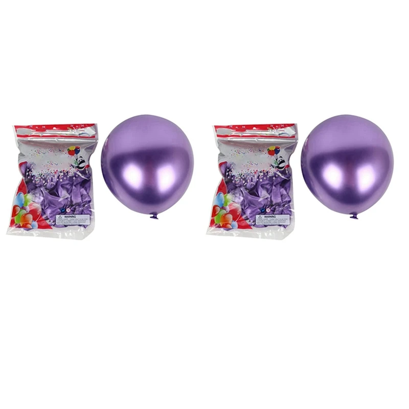 

100Pcs 10 Inch Metallic Latex Balloons Thick Chrome Glossy Metal Pearl Balloon Globos For Party Decor - Purple
