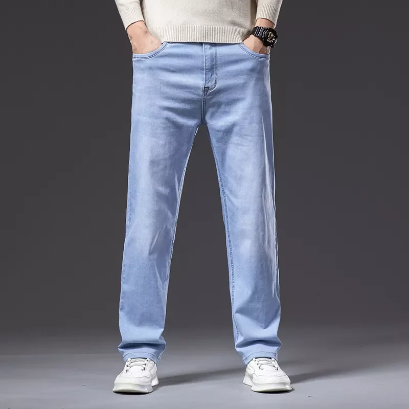2022New Loose Thin Plus Size Jeans Spring and Summer New Fashion Casual Light Blue Stretch Pants Denim Trousers Male Brand