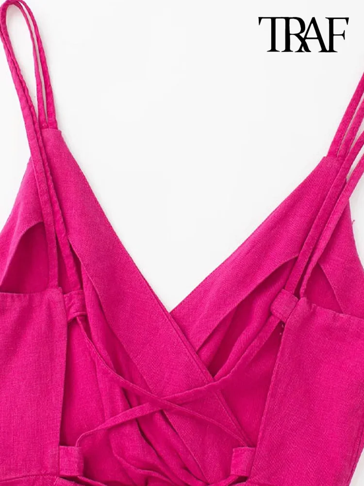 Платье-мини женское льняное Плиссированное с открытой спиной и тонкими