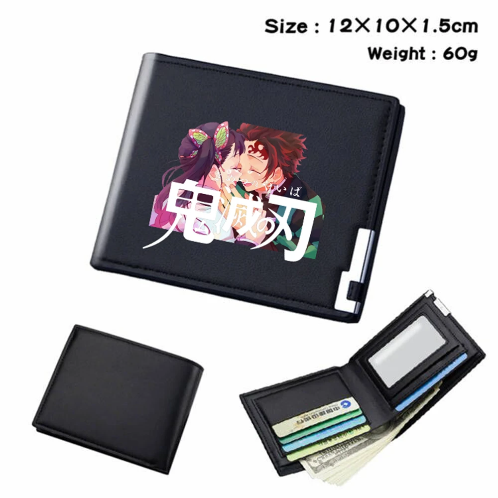 

Demon Slayer PU Bifold Wallet Kamado Tanjirou Short Photo Card Holder Coin Pocket Layers Boys Girls Cartoon Leather Purse