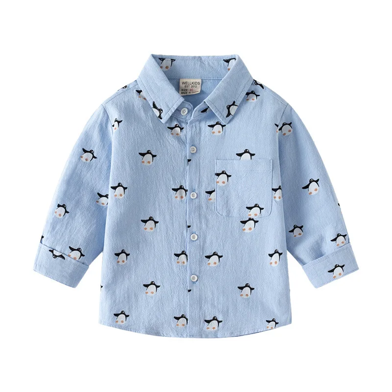 

Детская рубашка кардиган с отложным воротником и мультяшным принтом Топ рубашка с длинными рукавами для мальчиков