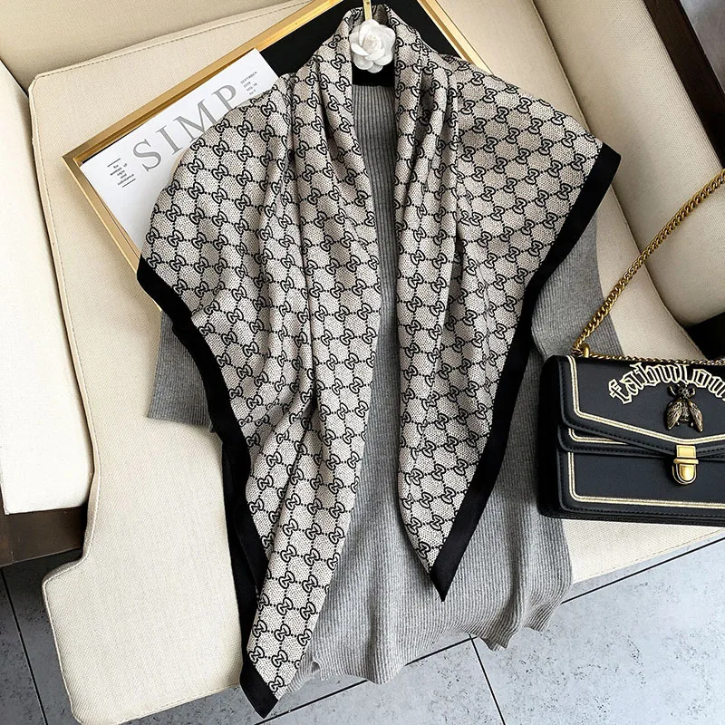 

2022 Twill Silk Scarf Women Hijab Bandana Shawl Wraps Muslim Headscarves Neckerchief Scarfs Lady Foulard 90cm Luxury Brand