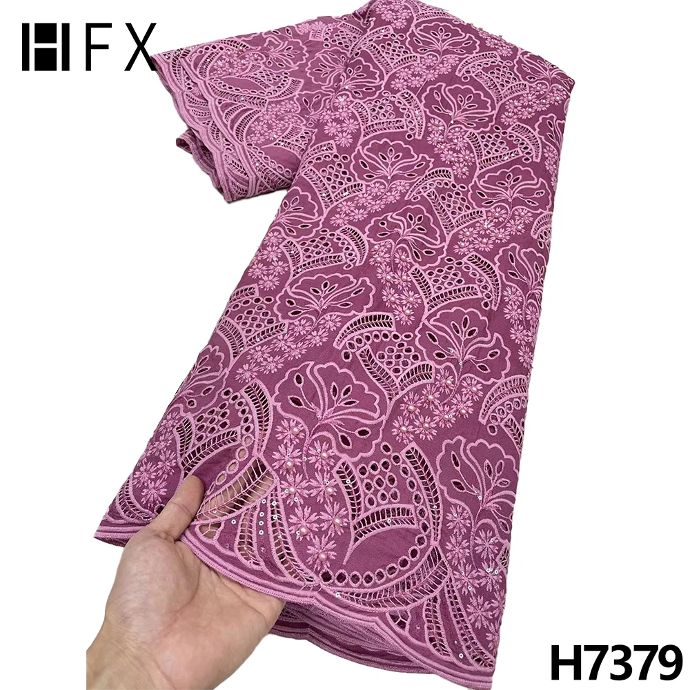 

HFX African Lace Fabric 2022 High Quality Sequin Beaded French Tulle Mesh Lace Fabrics Cord Laces For Woman Party Dress F7379