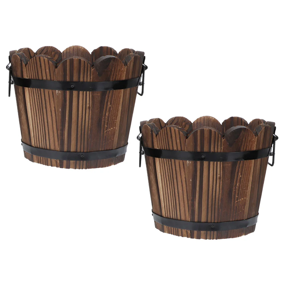 

2 Pcs Carbonized Wood Flowerpot Vegetable Planter Potato Home Decor Pots Planting Container Garden Supply Holder Barrel