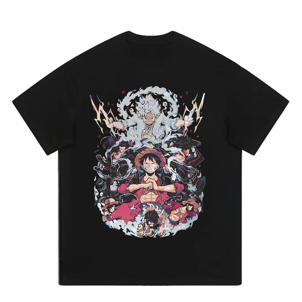 

Men Anime Print T-shirt Sailing King Clothing Pirate Comics Tops T Shirt Summer Manga Japanese Section Short Sleeve Women Tees