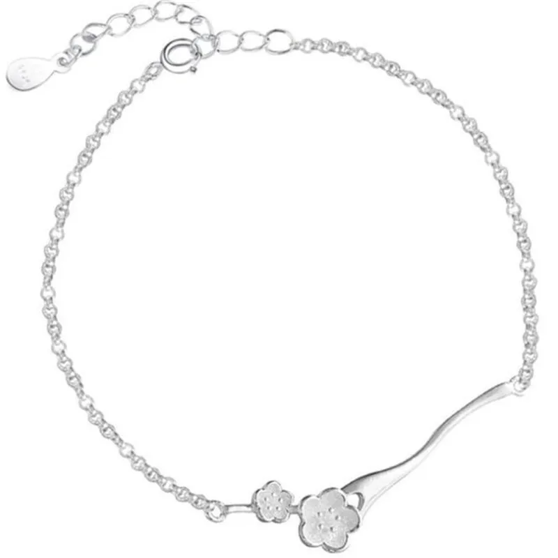 

Simple 925 Sterling Silver Cherry Blossoms Branch Flowers Bracelets &Bangle For Women Girl Sterling-Silver-Jewelry B045
