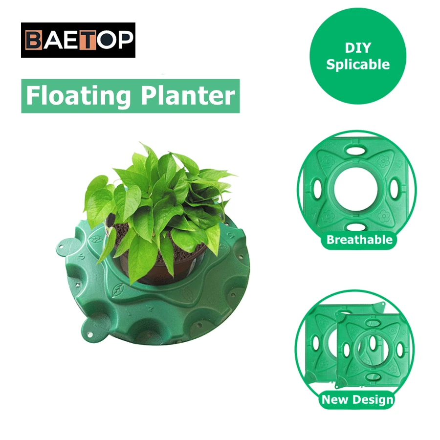 Green Round Square Splicable Artificial Floating Island Planter Base for Pool Lake River Water Planting Pots Aquarium Decoration