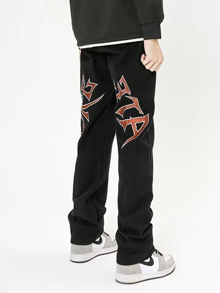 Streetwear Clothes Y2K Emo Men Women Harajuku Cartoon Straight Alt Denim Washed Grunge Trousers Ripped Jeans Baggy Jean Pants