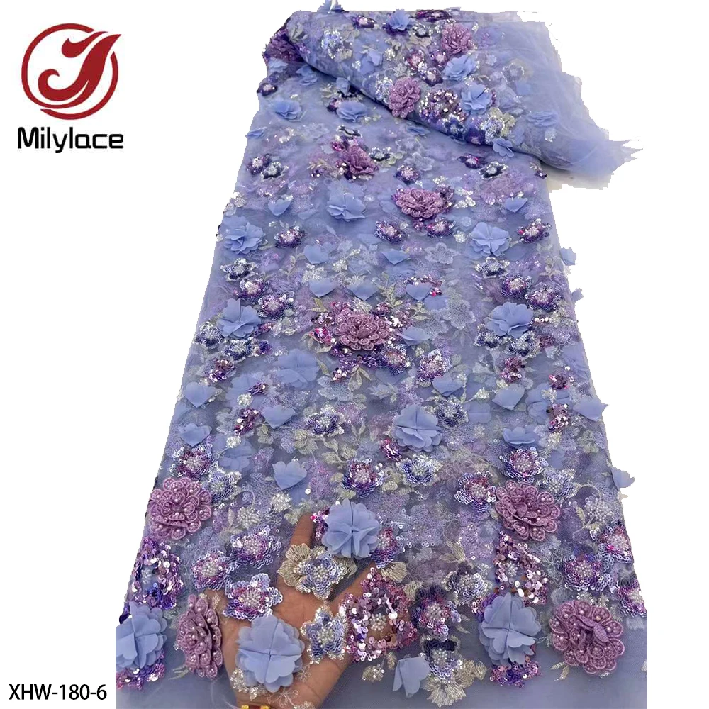 Роскошные бусины 3D Цветочная вышивка Французский Тюль кружевная ткань