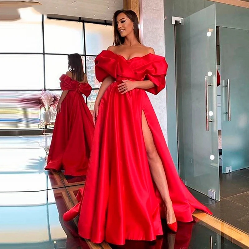 

Великолепное длинное атласное вечернее платье GUXQD, красное платье для невесты с рукавами и открытыми плечами, сексуальные платья для выпуск...